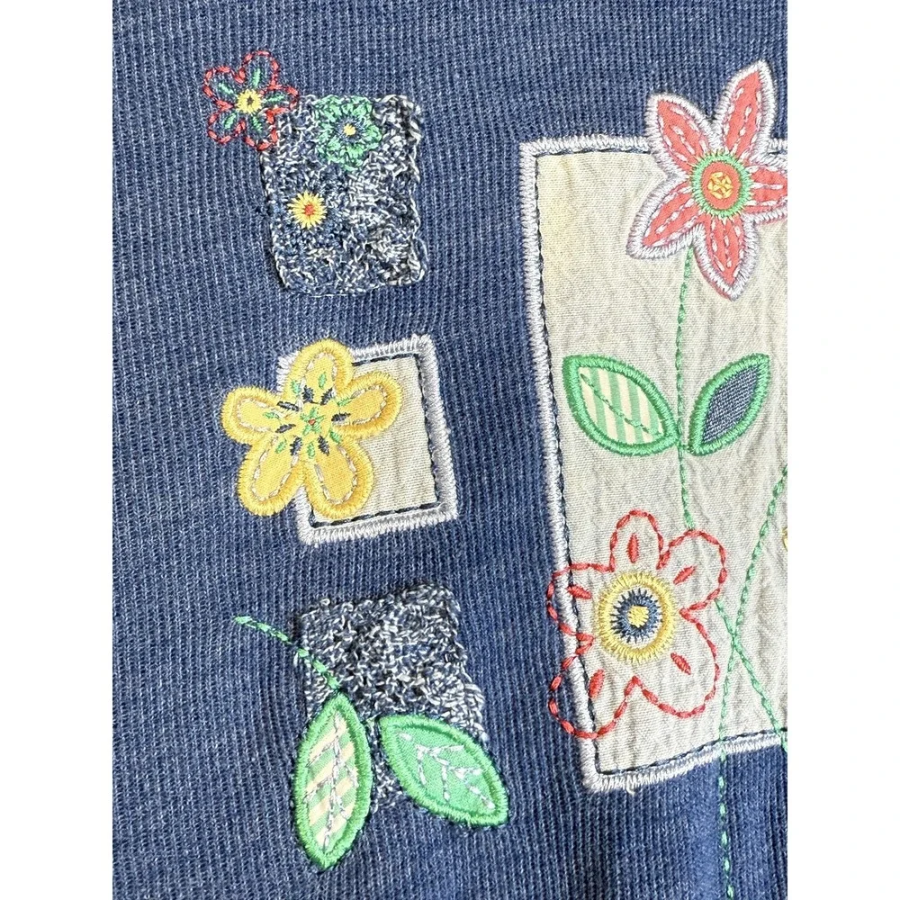 Koret City Blues Sweater Womens Large‎ Blue Floral Embroidered Pullover Casual